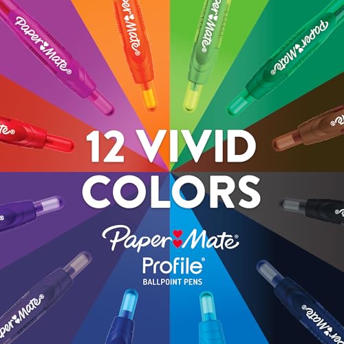 Paper Mate Profile Retractable Ballpoint Pens, Bold Point (1.4mm), Assorted Ink Colors, 16 Count