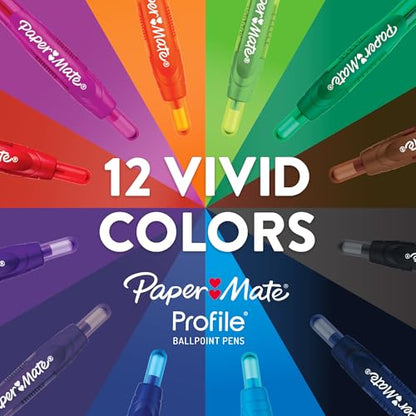 Paper Mate Profile Retractable Ballpoint Pens, Bold Point (1.4mm), Assorted Ink Colors, 16 Count
