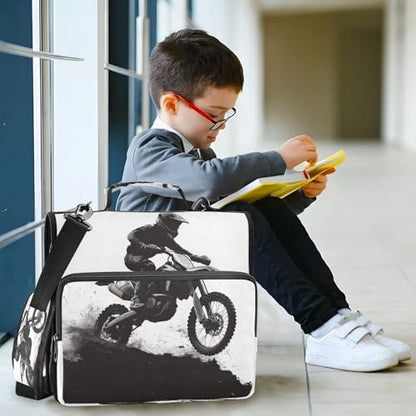 Motocross Rider Zipper Binder for School with Shoulder Strap & Extra Pockets - 1.5 Inch 3-Ring Binder Holds 500+ Sheets, Textbooks, Laptop - color: Motocross Rider