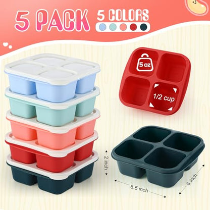 Honeydak 5 Pack Snack Containers 4 Compartment Bento Snack Boxes Reusable Lunchable Containers with Lids Divided Meal Prep Lunch Food Storage Box for School Work Travel(Melon,Equal) - color: Melon, style: Equal