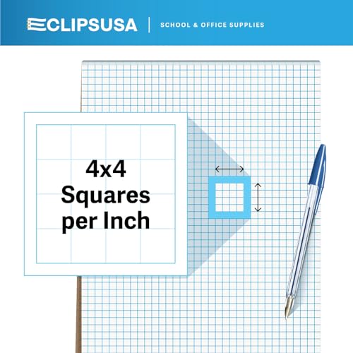 E-CLIPS USA Graph Paper Pad, Graph Paper Notebook, 4 x 4 An Inch Quad Ruled Graph Paper Pad, Graph Paper Pads 8.5 x 11, Drafting Paper, 50 Sheets Per Pad (6 Pack) - size: 6 Pack
