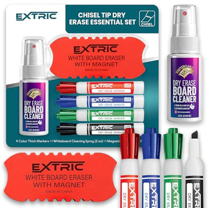 EXTRIC Dry Erase Markers Chisel Tip Set 4 Whiteboard Markers and cleaner - style: Chisel Tip