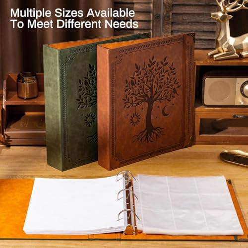 Ovesmusl Leather D Ring Binder Fits 8.5"x11" Letter Size Paper, 1.5 Inch D-Ring Binders Holds 400 Sheets, Notepad Paper Cover Loose Leaf Organizer with Inner Pockets, Brown Tree - color: Brown, size: 1.5 inch, style: 1 Pack