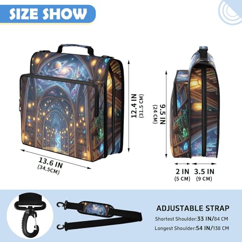 Fantasy Library 2inch 3 Ring Zipper Binder Multi-Pocket Storage Holds 14 Inch Laptop for Students and Office Use - color: Fantasy Library