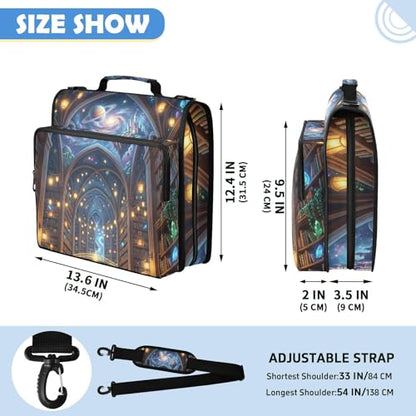 Fantasy Library 2inch 3 Ring Zipper Binder Multi-Pocket Storage Holds 14 Inch Laptop for Students and Office Use - color: Fantasy Library