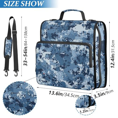 Bolaz Durable 3 Ring Binder Bag with Zipper,Blue Digital Camouflage Pattern,1.5 Inch Multi-Pockets Organizer with Shoulder Strap and Handle - color: Blue Digital Camouflage