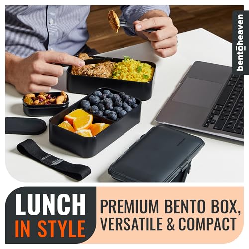 Bentoheaven Bento Box Adult, Stackable Lunch Box, 40 oz, Outer Space | BPA-free, leakproof and microwave-safe with 2 compartments, utensils, chopsticks, divider and sauce cup for men and women. - color: Outer Space