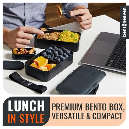 Bentoheaven Bento Box Adult, Stackable Lunch Box, 40 oz, Outer Space | BPA-free, leakproof and microwave-safe with 2 compartments, utensils, chopsticks, divider and sauce cup for men and women. - color: Outer Space