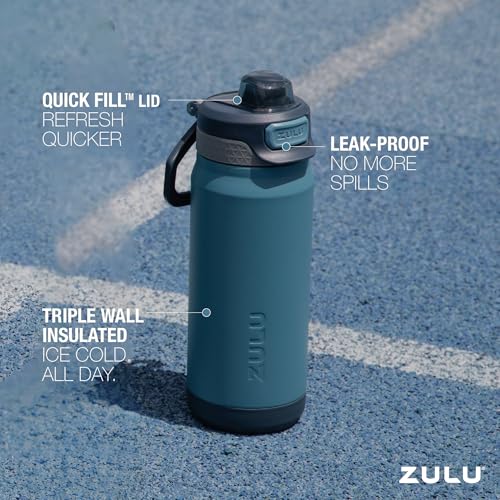ZULU Powerfill Pro 18oz Kids Stainless Steel Water Bottle with Quick Fill Lid, Triple Wall Vacuum Insulated, Leak Proof Locking Lid, Sip & Chug, Reusable, BPA Free, Dishwasher Safe, Midnight Storm - color: Midnight Storm