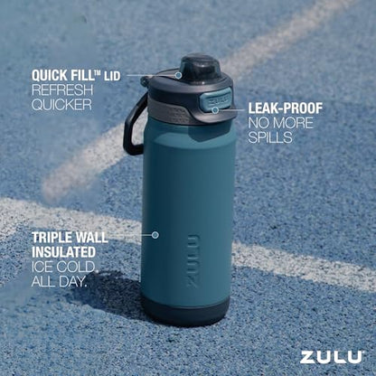 ZULU Powerfill Pro 18oz Kids Stainless Steel Water Bottle with Quick Fill Lid, Triple Wall Vacuum Insulated, Leak Proof Locking Lid, Sip & Chug, Reusable, BPA Free, Dishwasher Safe, Midnight Storm - color: Midnight Storm