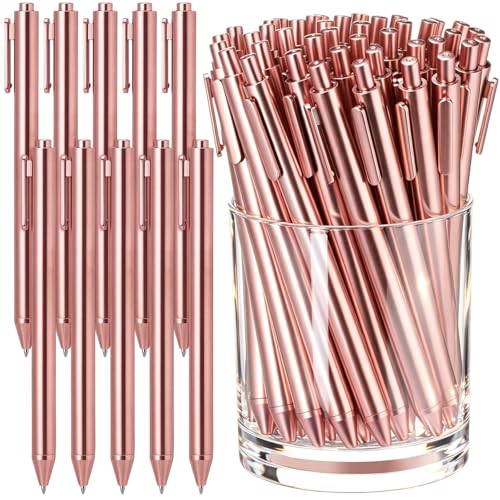 Crtiin 50 Pcs Gel Pens Bulk, 0.5mm Fine Point Black Ink Pen with Assorted Colored Retractable Quick Dry Pens for Office Teacher, Journaling, Server, Classroom, Back to School Supplies (Rose Gold) - color: Champagne Pink