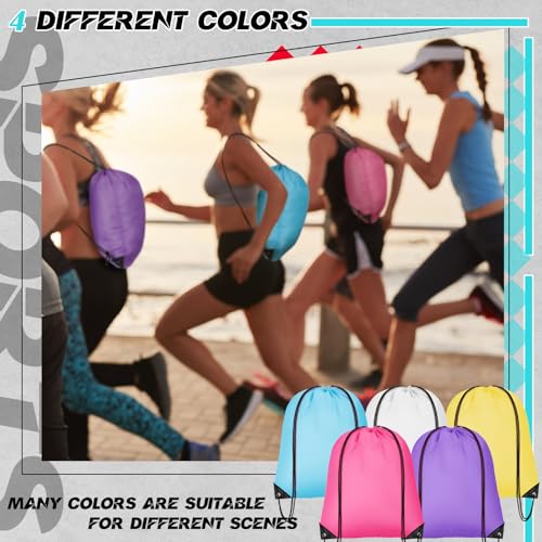 40 Pcs 17 oz Plastic Water Bottles Bulk and Drawstring Backpack Set for Back to School Gifts Reusable Flip Top Leakproof Water Bottles with Handle Adults Sports Gym Travel Outdoor(Lovely) - color: pink, green, blue, yellow
