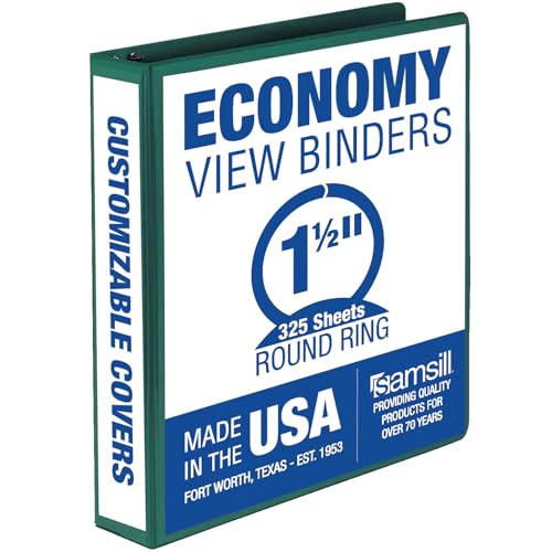 Samsill 1.5 Inch 3 Ring Binder, Economy Round Ring, Clear View Cover, 325 Sheet Capacity - for School, Home, Office - Forsest Green - color: Green, size: 1-Pack, style: 1.5-Inch