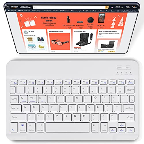 DETUOSI Universal 10 inch Wireless Keyboard, (0.23 inch) Ultrathin Slim Lightweight Travel Portable, 10.1" Multi-Device Wireless Keyboard for iOS/Android/Windows Tablet, Computer, Smart Phone #White - color: White