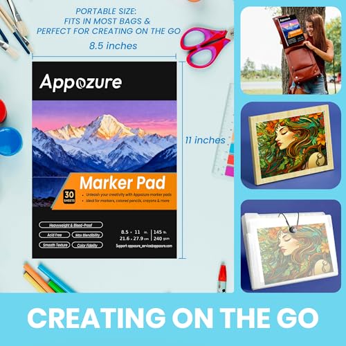 240GSM Bleedproof Sketch Pad for Markers, Acid-Free Heavyweight Smooth Drawing Papers, 8.5"×11" Large Paper Size Glue-Bound, 30 Sheets/60 Pages, Ideal for Artists, Kids, Beginners, Dry Media, Gifts - size: 8.5" ×11"