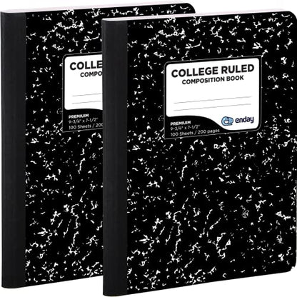 Enday Marble Composition Notebook College Ruled (2 Pack) 100 Sheets Black Composition Notebook For Back to School, Home and Office - size: 2 Pack
