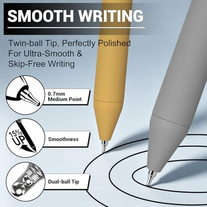 Drawdart Smooth Writing Pens, 12 Pcs No Bleed & Smear, Black Ink Fine Point (0.7mm), Quick-Dry Retractable Gel Pens for Journaling, Note Taking, Office & Back-to-School Supplies - color: 12 Pcs Minimalist- Black Ink