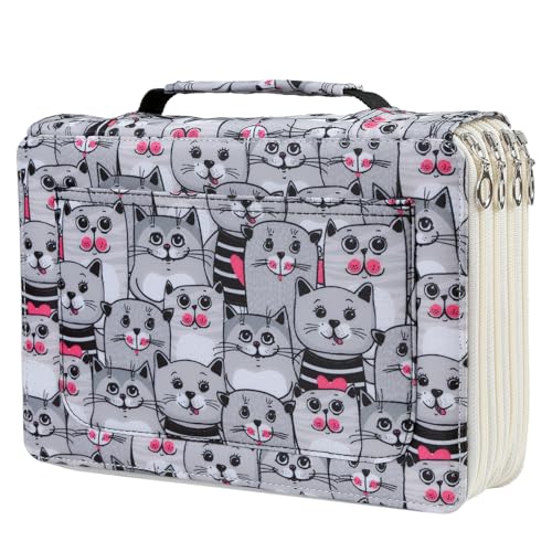Colored Pencil Case- 200 Individual Slots Pencil Holder Pen Bag Large Capacity Pencil Organizer with Handle Strap Handy Colored Pencil Box with Printing Pattern - color: Cat, size: 200
