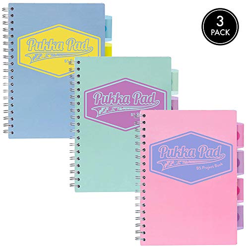Pukka Pad 5 Subject Spiral Notebook 3-Pack - 200 Pages, 100 Sheets of 80GSM Paper with Repositionable Dividers & Perforated Edges for School & Office Planning & Organization - B5-7 X 10, Pastel - color: Pastel