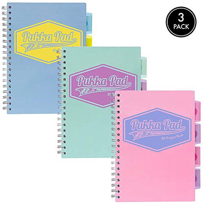 Pukka Pad 5 Subject Spiral Notebook 3-Pack - 200 Pages, 100 Sheets of 80GSM Paper with Repositionable Dividers & Perforated Edges for School & Office Planning & Organization - B5-7 X 10, Pastel - color: Pastel