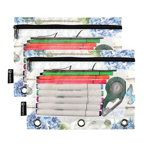 Fustylead Just Breathe Hydrangea Flowers Big Capacity Pencil Bag Fits 3 Ring Binders, Waterproof Pencil Case with Clear Window for Cosmetic Office School Students Supplies 2 Pack - color: Multicoloured01