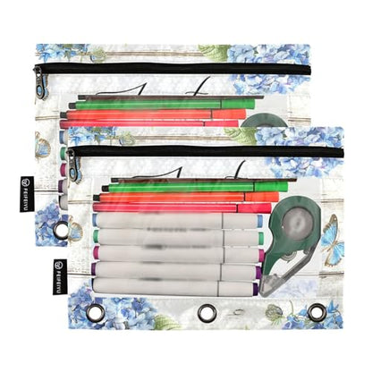 Fustylead Just Breathe Hydrangea Flowers Big Capacity Pencil Bag Fits 3 Ring Binders, Waterproof Pencil Case with Clear Window for Cosmetic Office School Students Supplies 2 Pack - color: Multicoloured01