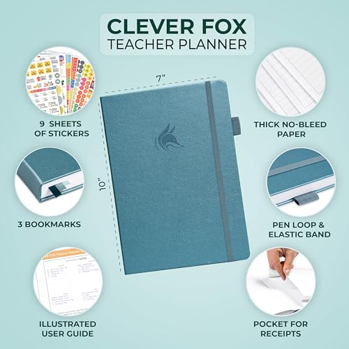 Clever Fox Teacher Planner, School & Homeschool Book, B5 Size Aquamarine | Undated, 7x10, lay-flat binding, heavy-duty hardcover, teacher lesson weekly & daily planner, homeschool supplies - color: Aquamarine, size: Smaller than A4 (7″ x 10″)