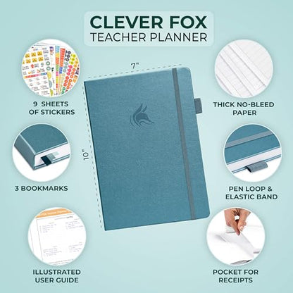 Clever Fox Teacher Planner, School & Homeschool Book, B5 Size Aquamarine | Undated, 7x10, lay-flat binding, heavy-duty hardcover, teacher lesson weekly & daily planner, homeschool supplies - color: Aquamarine, size: Smaller than A4 (7″ x 10″)