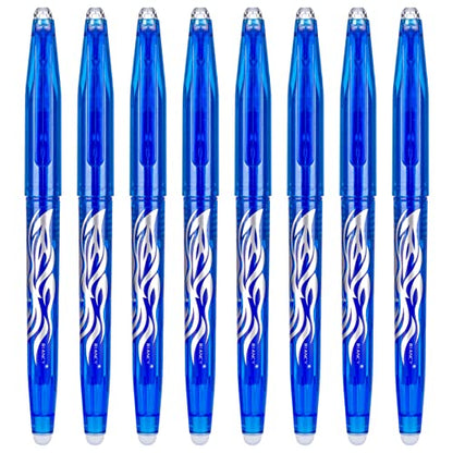 Blue Erasable Gel Pens Fine Point Pen Erasable Gel Ink Pen 0.5mm, Rolling Ball Pens with Eraser,Blue Erasable Pens for Adults Kids Students School Office Stationary Supplies Gifts 8PCS - color: Blue