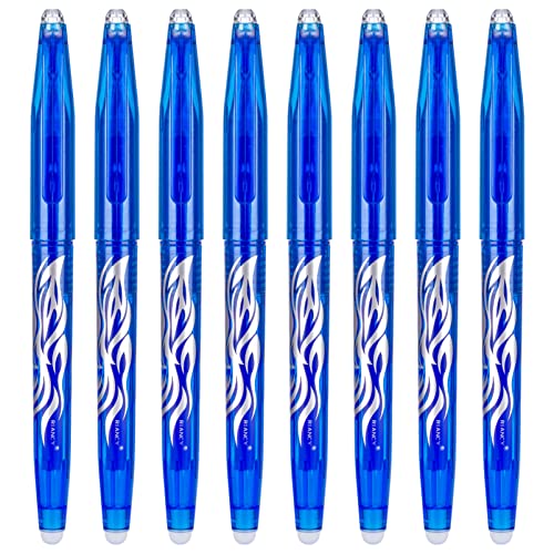 Blue Erasable Gel Pens Fine Point Pen Erasable Gel Ink Pen 0.5mm, Rolling Ball Pens with Eraser,Blue Erasable Pens for Adults Kids Students School Office Stationary Supplies Gifts 8PCS - color: Blue