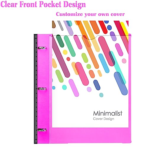INFUN All-in-one Telescoping Binder Notebook- 2PCS, Refillable 3 Ring Notebook Binder with 1 Plastic Movable Pocket Folder,5 Plastic Subject dividers and Graph Paper and College Ruled Paper- Pink - color: Pink, size: 2 PCS