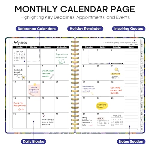 Planner 2026-2027, Academic Year Monthly and Weekly Calendar Planner, Jul 2026 - Jun 2027, Hardcover Teacher Student Planning Agenda book with Tabs, Perfect for School Office Supplies, 6.3" x 8.5" - Petal Rhythm - color: B-Petal Rhythm, size: (6.3"x8.5")a