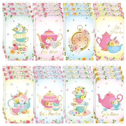 Faccito 24 Pcs Mini Tea Notebook Floral Tea Mini Notepad Party Favors Teapot Party Small Spiral Pocket Notebooks Floral Teapot Time Notepad Memo Spiral Notebooks for Birthday Classroom Reward Supplies