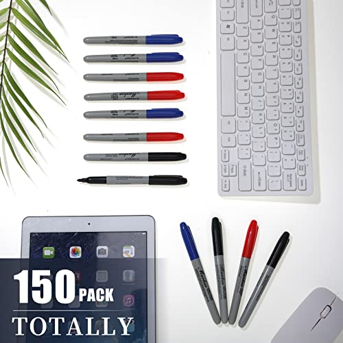 Yahenda 150 Pack Permanent Markers Bulk Black Blue Red Permanent Marker Set Fine Point Marker Pens Work on Wood, Metal, Stone, Glass Waterproof Quick Drying for Home School Office Supplies