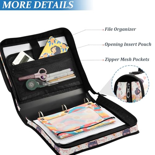 Cute Cartoon Cats Zipper Binder 3 Ring Binder with Zipper 1.5 Inch Shoulder Strap & Handle Binders Organizer Bag - color: Cute Cartoon Cats