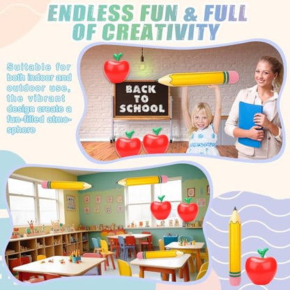 SAYAYA 6 Pcs Large Inflatable Pencil Balloons and 6 Pcs Large Inflatable Red Apple-Shaped Balloons Back to School Hanging Decor for Classroom Garden Room Birthday Party Decorations - style: Pencil & Red Apple