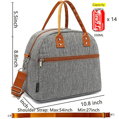 FlowFly Insulated Lunch Bag With Shoulder Strap for Women, Men, and Kids, Large and Reusable, Handle, Freezable Work and School Travel Tote and Meal Prep Organizer,Grey - color: Gray