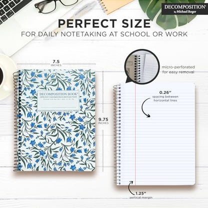 Decomposition Bluebells College Ruled Spiral Notebooks – 9.75 x 7.5 Journal with 160 Lined Pages – Notebooks for School Supplies, Home & Office – 100% Recycled Paper – Made in USA - color: Bluebells, style: Spiral-bound