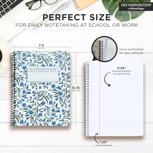 Decomposition Bluebells College Ruled Spiral Notebooks – 9.75 x 7.5 Journal with 160 Lined Pages – Notebooks for School Supplies, Home & Office – 100% Recycled Paper – Made in USA - color: Bluebells, style: Spiral-bound