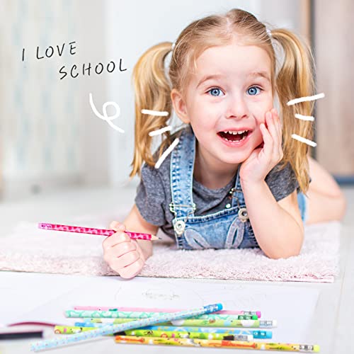 Epakh 100 Pieces Back to School Cartoon Wooden Pencils Bulk Colorful Cute Pattern Writing Pencils with Top Eraser Incentive Reward Gifts for Students Teacher Classroom Kids Party Supplies Favors