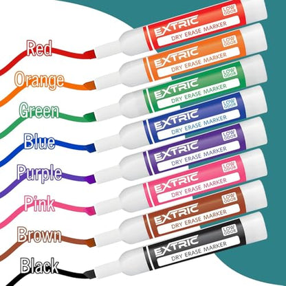 EXTRIC Dry Erase Markers Chisel Tip 8 Whiteboard Marker, Holder, Eraser | Includes: 8 Chisel Tip Whiteboard Markers, 1 Magnetic Holder, Eraser, Features: Low-Odor, Non-Toxic