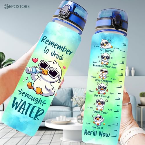 32 Oz Water Track Bottle, Remember To Drink Water, Water Bottle With Time Marker, Duck Motivational Insulated Water Bottle, Gifts For Family Friend, Birthday Gifts - color: Cute Duck