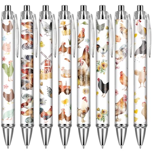 Rooster Chickens Ballpoint Pens - Office 24 PCS Supplies Retractable Gifts Cute Black Ink Point Office Funny Writing Pen Gift Bulk for Women Men Nurse Teacher Students Home Work Journaling - style: Rooster