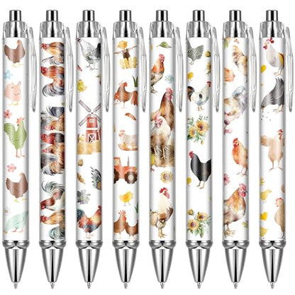Rooster Chickens Ballpoint Pens - Office 24 PCS Supplies Retractable Gifts Cute Black Ink Point Office Funny Writing Pen Gift Bulk for Women Men Nurse Teacher Students Home Work Journaling - style: Rooster