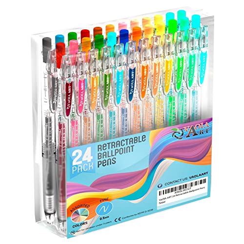 Retractable Gel Pens - Colored Pens for Adult Coloring - Cute Pen Set 24 Colors - Colored Gel Pens Art and School Supplies