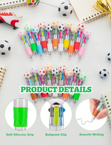 36Pcs 4-in-1 Soccer Mini Theme Multicolor Ballpoint Pens | Cute Retractable Pen Bulk for Birthday Party Classroom Student Prizes Teacher Rewards - style: SoccerMulticolorPens36Pcs