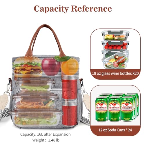 LOKASS Lunch Box & Lunch Bag for Women Men Double Deck, Large Insulated Adult Lunch Box Leakproof Lunchbox Cooler Bag for Work Picnic Beach,（Gray16L） - color: Gray 2