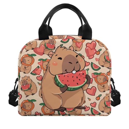 Kawaii Capybara Lunch Box Girls 8-12 Watermelon Insulated Lunch Bag for Kids 4-6 Kindergarten Preschool Meal Bag Toddler Students Daughter Elementary School Adjustable Shoulder Strap - color: Kawaii Kapybara Watermelon