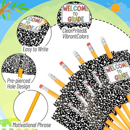 96 Pcs Inspirational Pencils Cards Gifts Composition Back to School Gifts for Students Including 48 Motivational Pencils 48 Composition Cards Welcome to Grade for Classroom Prize Reward(Classic)