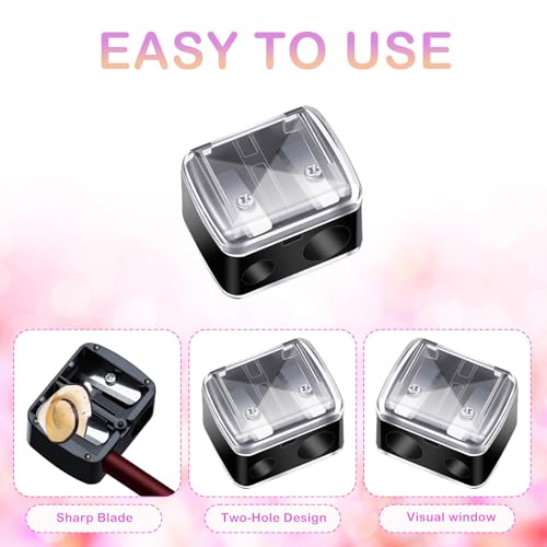 Makeup Pencil Sharpener, 4 Pack Dual Hole Cosmetic Pencil Sharpener for Lip Liner Eyeliner and Brow Pencils, Cosmetic Manual Tools for Women and Makeup Artists,Stainless Steel Blades and Plastic Cover - color: ‎black, Red, White, Blue